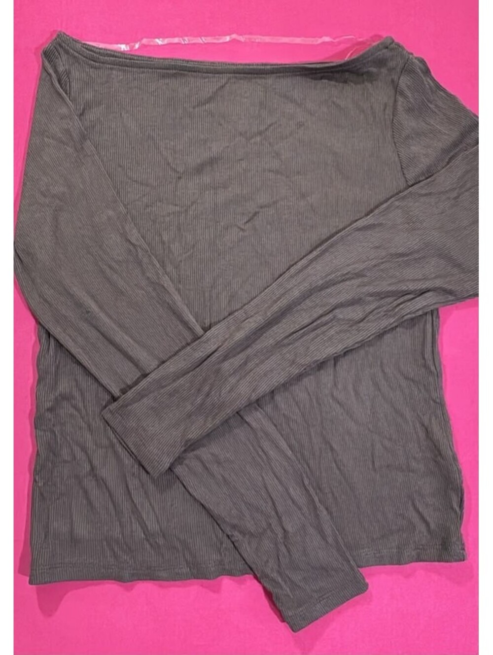 Wild Fable Slim Fit Ribbed Long Sleeve Top Brown Stretch Size L New